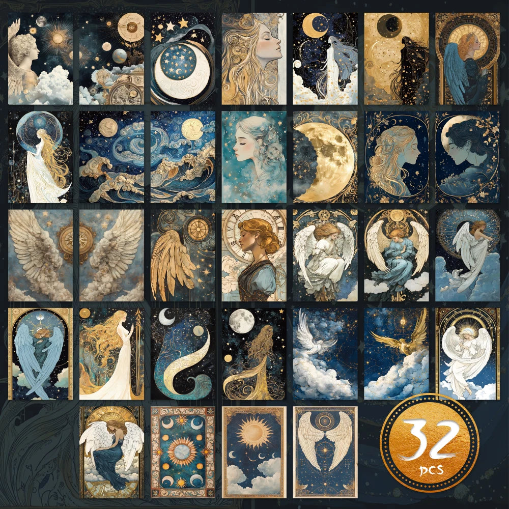 32pcs, vintage mythological series postcards, room decoration stickers, brochure material, souvenirs, collectibles and mailing