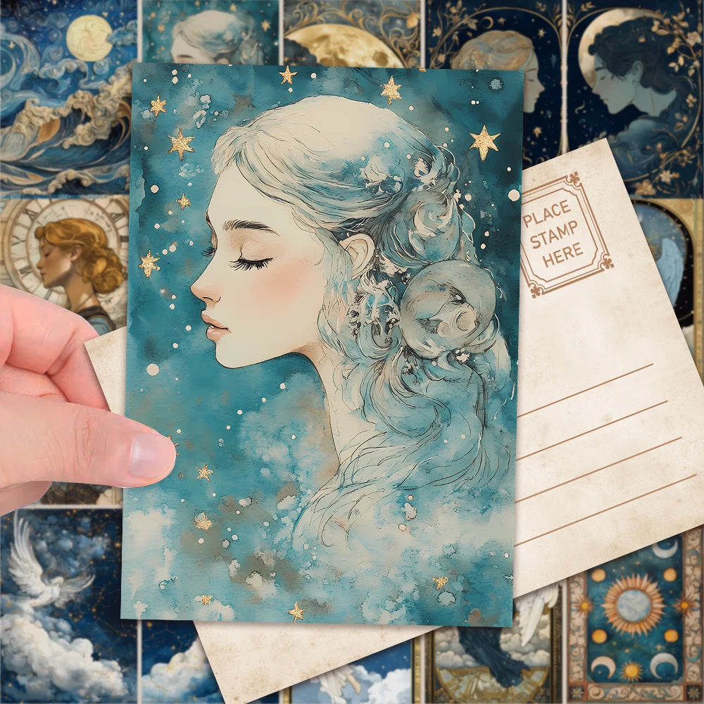 32pcs, vintage mythological series postcards, room decoration stickers, brochure material, souvenirs, collectibles and mailing