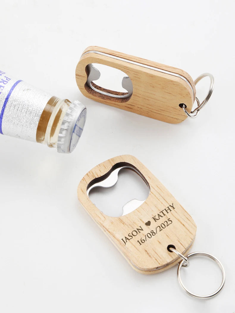 Wedding Souvenirs for Guests Personalized Wooden Keychain Bottle Openers Wedding Guest Gifts Party Favors Personalised Key Rings