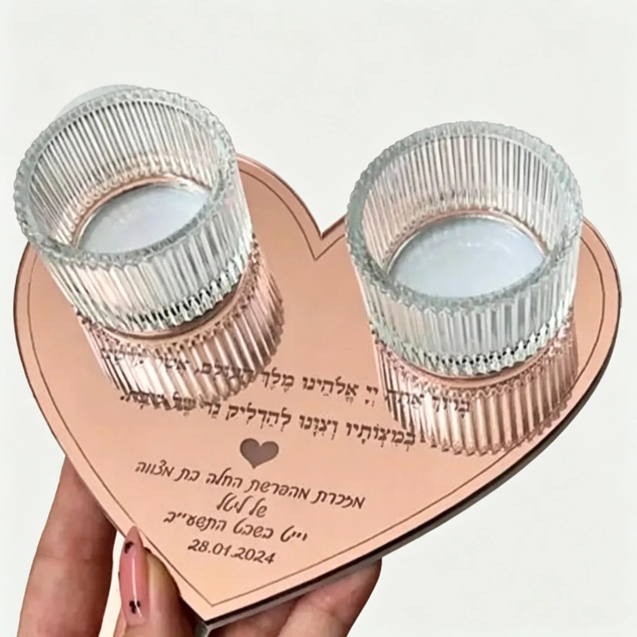 10PCS Shabbat Candle Lighting Memory Souvenir Card with Cup Mirror Rose Gold Card Heart Bar Mitzvah Blessing Souvenir Card