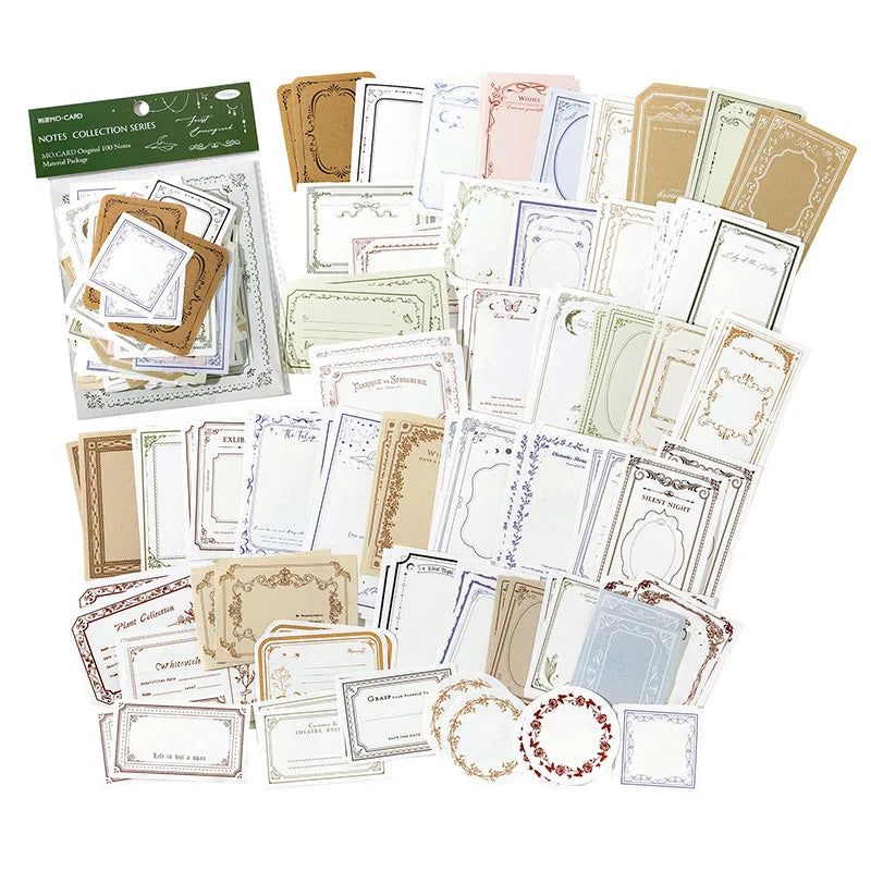 100pcs Vintage Notes Collection Pack - Memory Prologue Series Decorative Paper for Scrapbooking & Journaling DIY Crafts