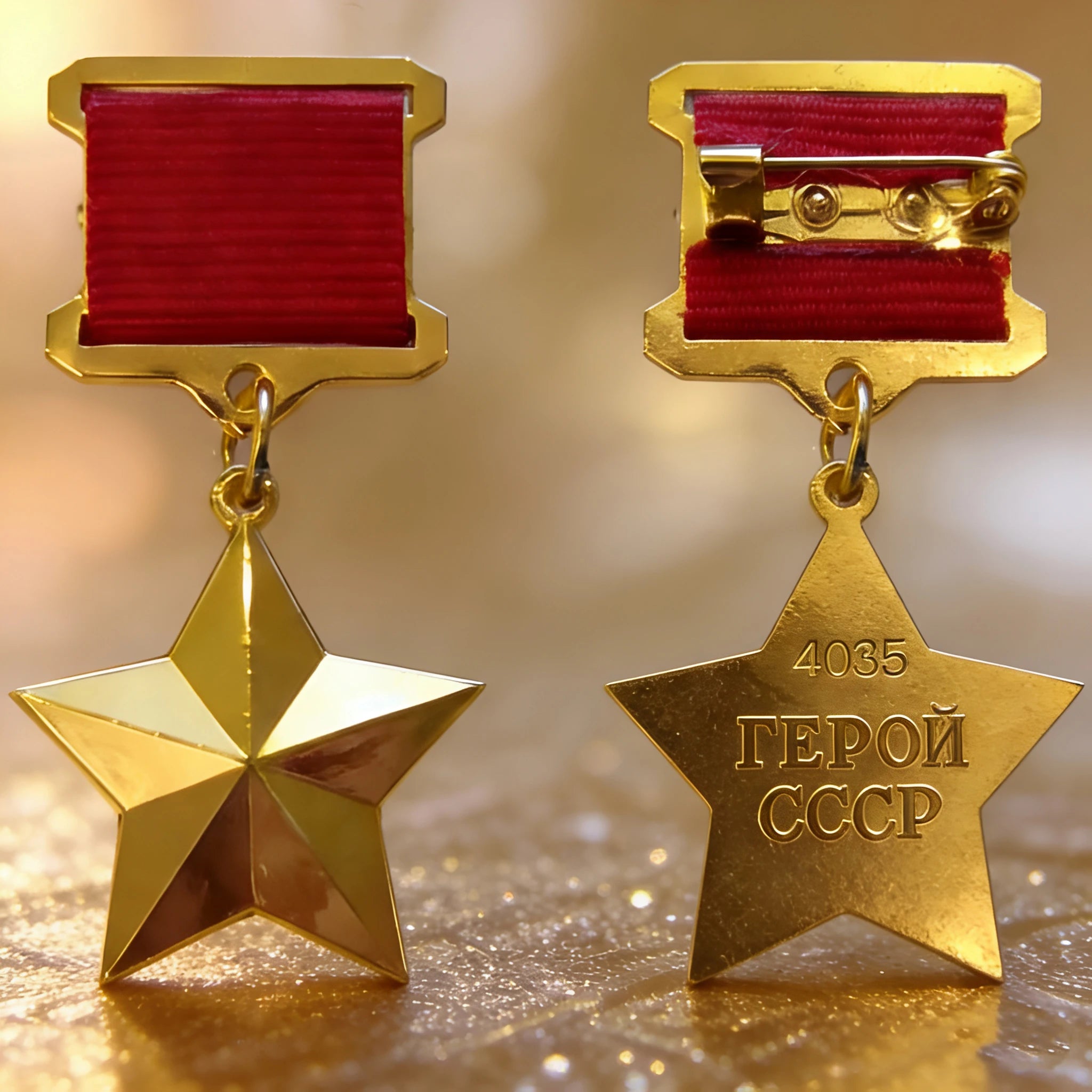Replica Soviet Gold Star Medals Souvenir - Hero of USSR & Socialist Labor Collectible Badge