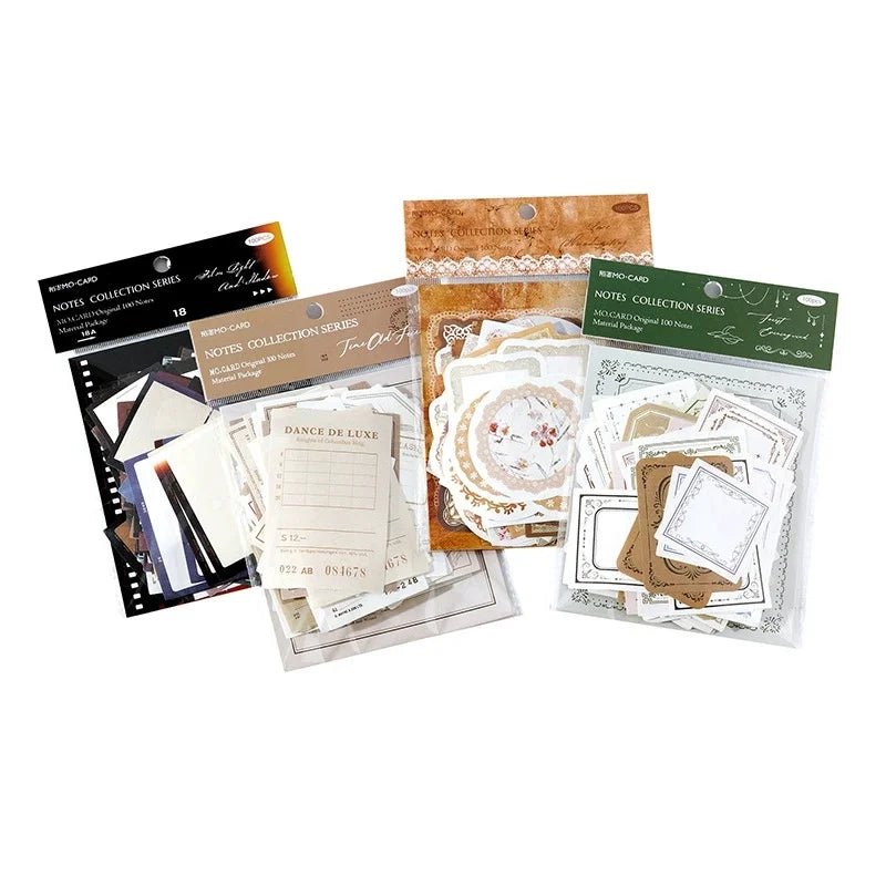 100pcs Vintage Notes Collection Pack - Memory Prologue Series Decorative Paper for Scrapbooking & Journaling DIY Crafts