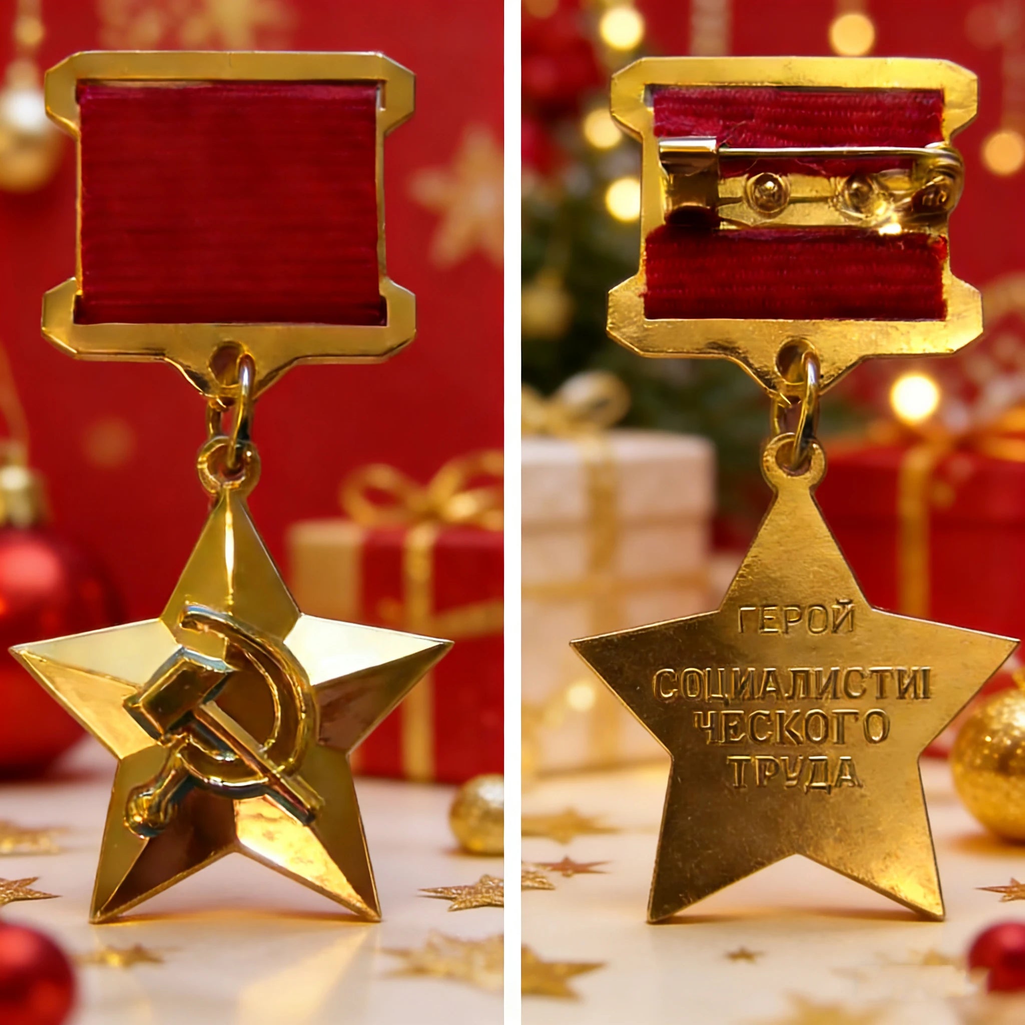 Replica Soviet Gold Star Medals Souvenir - Hero of USSR & Socialist Labor Collectible Badge
