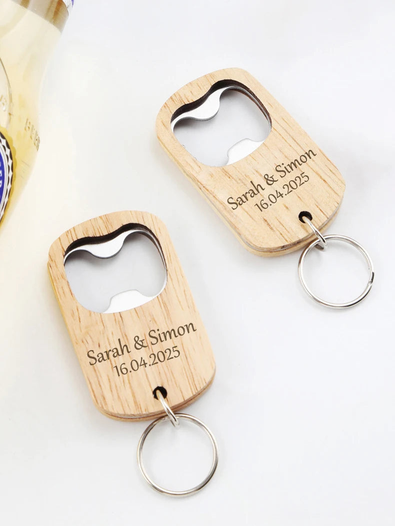 Wedding Souvenirs for Guests Personalized Wooden Keychain Bottle Openers Wedding Guest Gifts Party Favors Personalised Key Rings