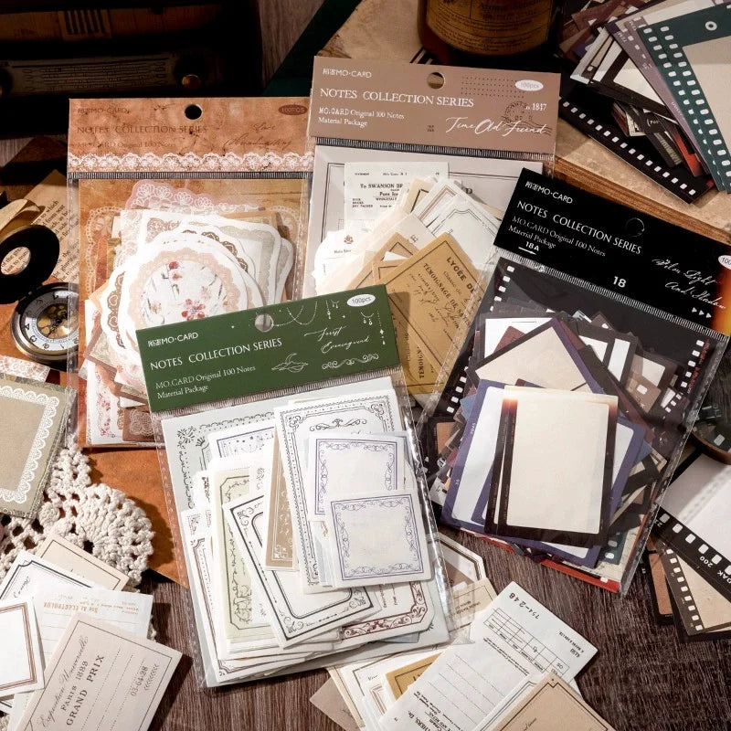 100pcs Vintage Notes Collection Pack - Memory Prologue Series Decorative Paper for Scrapbooking & Journaling DIY Crafts