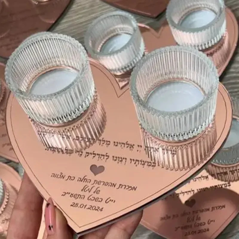 10PCS Shabbat Candle Lighting Memory Souvenir Card with Cup Mirror Rose Gold Card Heart Bar Mitzvah Blessing Souvenir Card