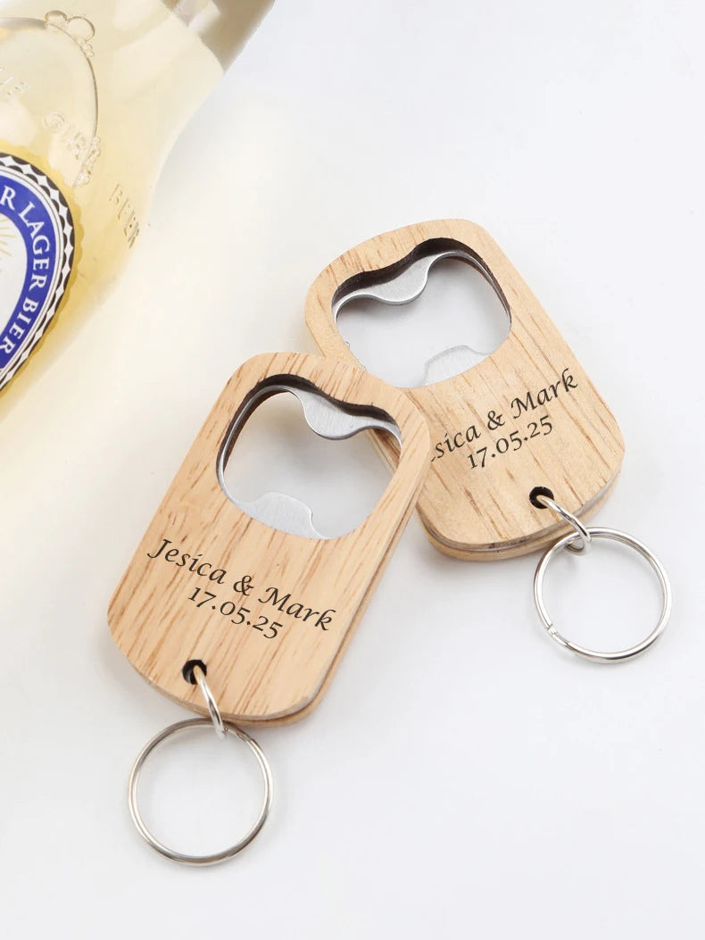 Wedding Souvenirs for Guests Personalized Wooden Keychain Bottle Openers Wedding Guest Gifts Party Favors Personalised Key Rings